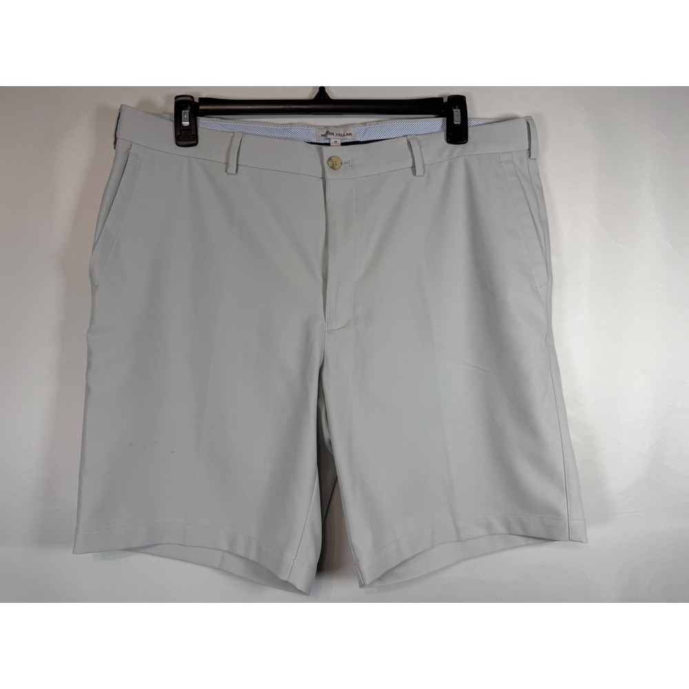 Peter Millar Mens Performance Golf Shorts Light Gray Size 38 Flat Front Twill